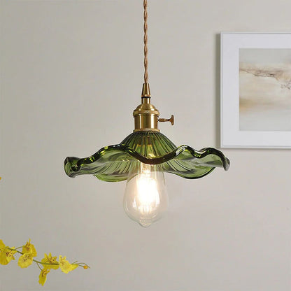 Hanglamp Glas E27 23cm Groen Messing Bloemvorm Eettafel Slaapkamer Retro Verlichting Vintage Hanglamp