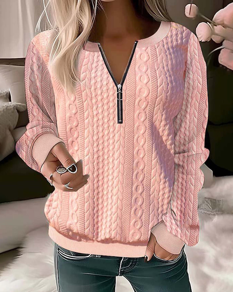 Dames Trui met Rits Comfortabele Pasvorm Effen Stijl - StudioMarella