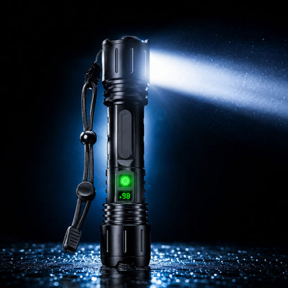 Tactische Zaklamp met Oplaadbare 5000mAh Batterij - Krachtige LED 100000 Lumen - Waterdicht & Schokbestendig - Met LCD Batterij-indicator & Powerbank Functie