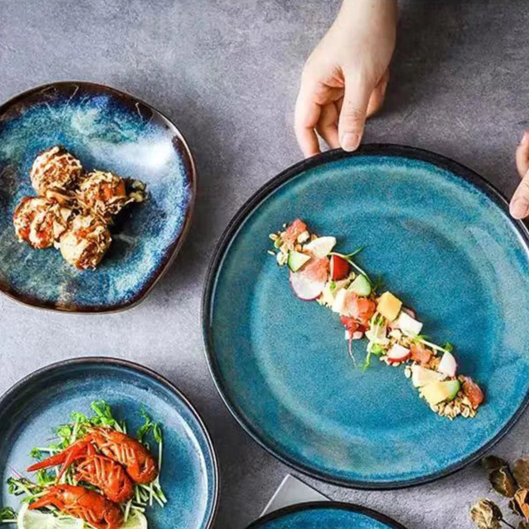 Serviesgoed Set 11-Delig Turquoise Geglazuurd Porselein Handgemaakt Rustiek Eetservies Borden Kommen Dinerborden Dessertborden