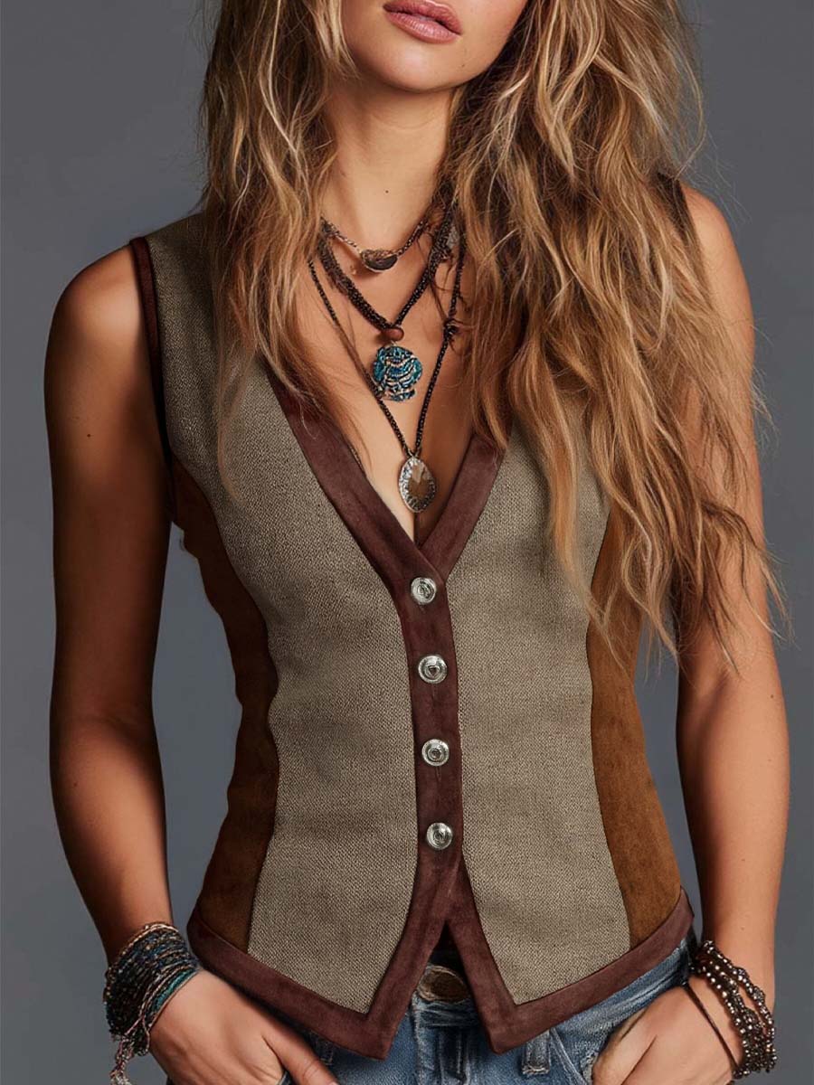 Dames Suède Gilet Patchwork Boho Stijl - StudioMarella