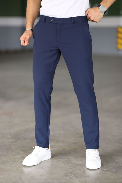 Donkerblauwe Chino Broek Mannen Slim Fit Model - StudioMarella