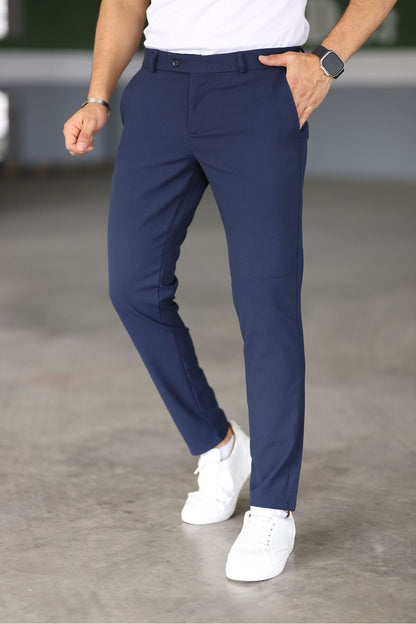 Donkerblauwe Chino Broek Mannen Slim Fit Model