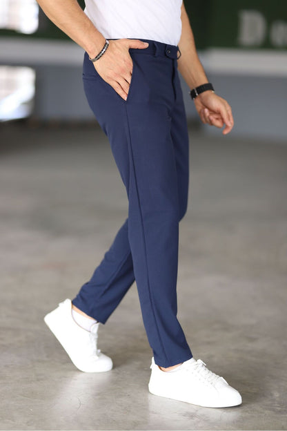 Donkerblauwe Chino Broek Mannen Slim Fit Model