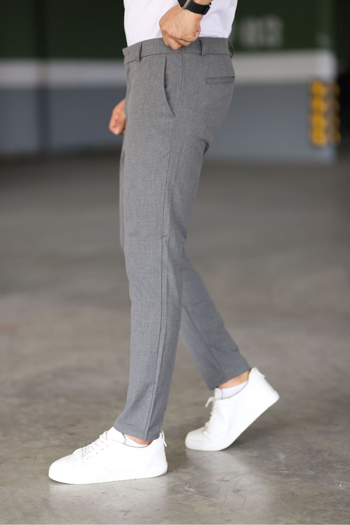 Grijze Chino Broek voor Mannen Slim Fit