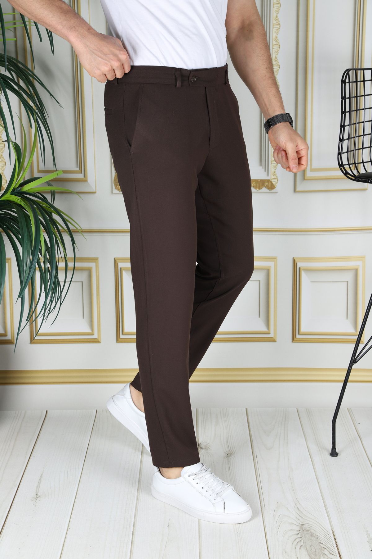Bruine Chino Broek voor Mannen Slim Fit Model
