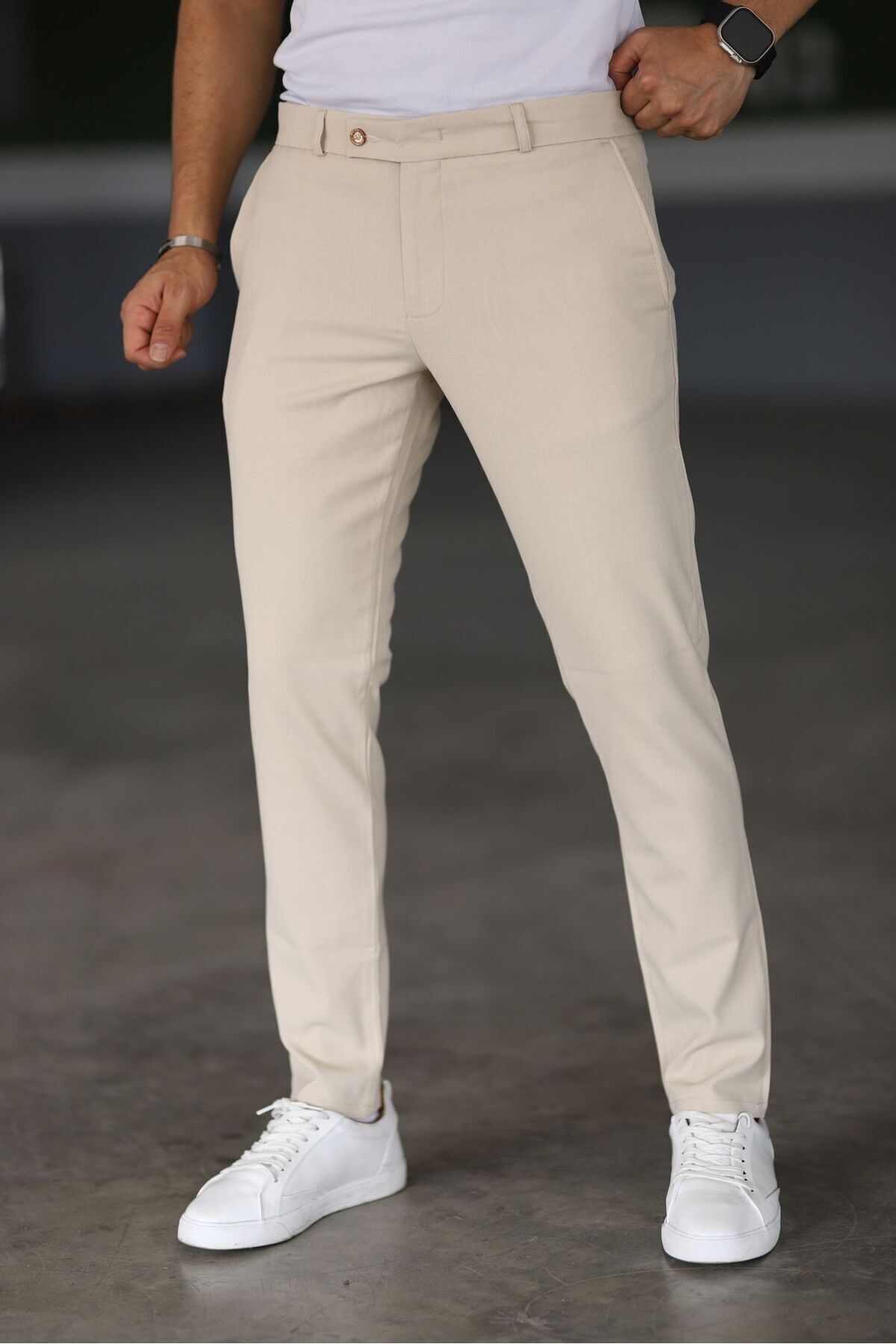 Heren Chino Broek Beige Slim Fit Stijlvol - StudioMarella