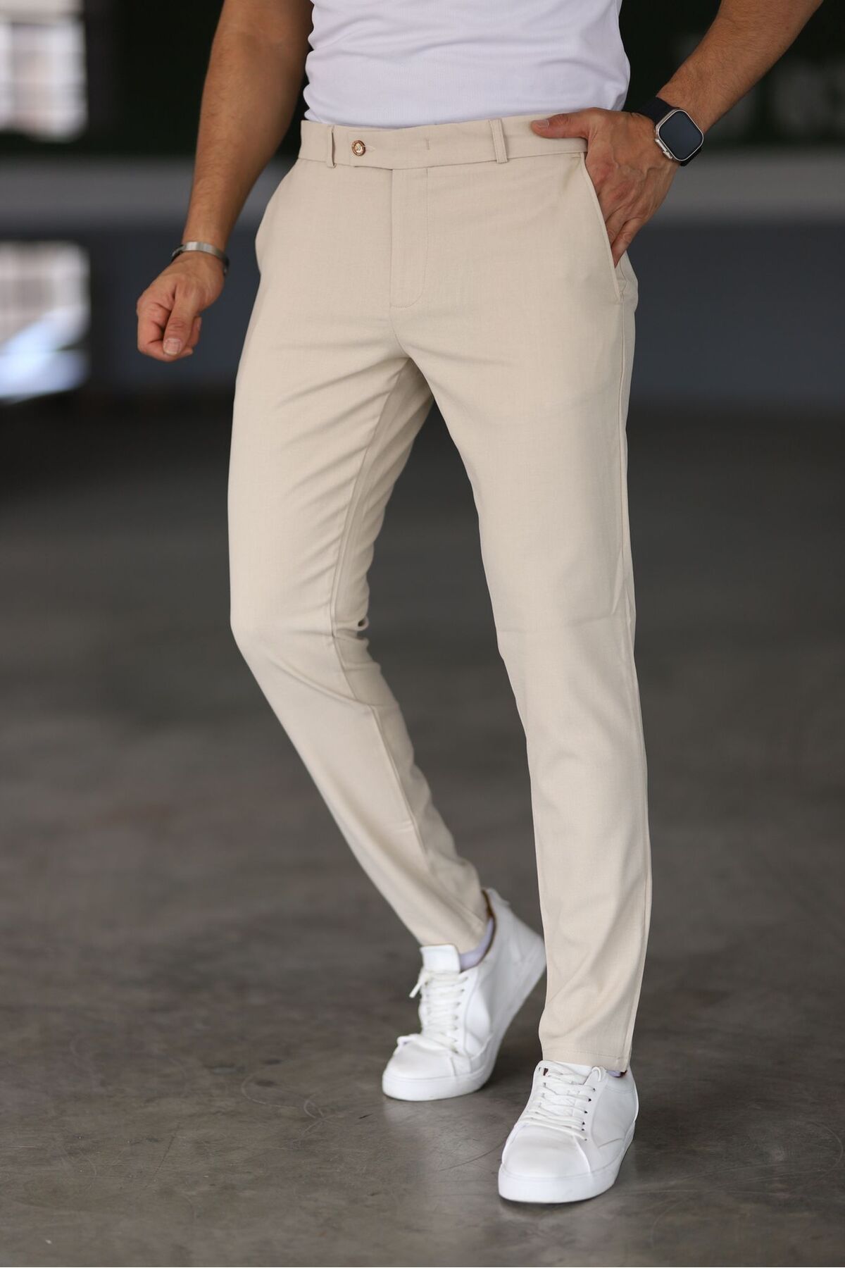 Heren Chino Broek Beige Slim Fit Stijlvol