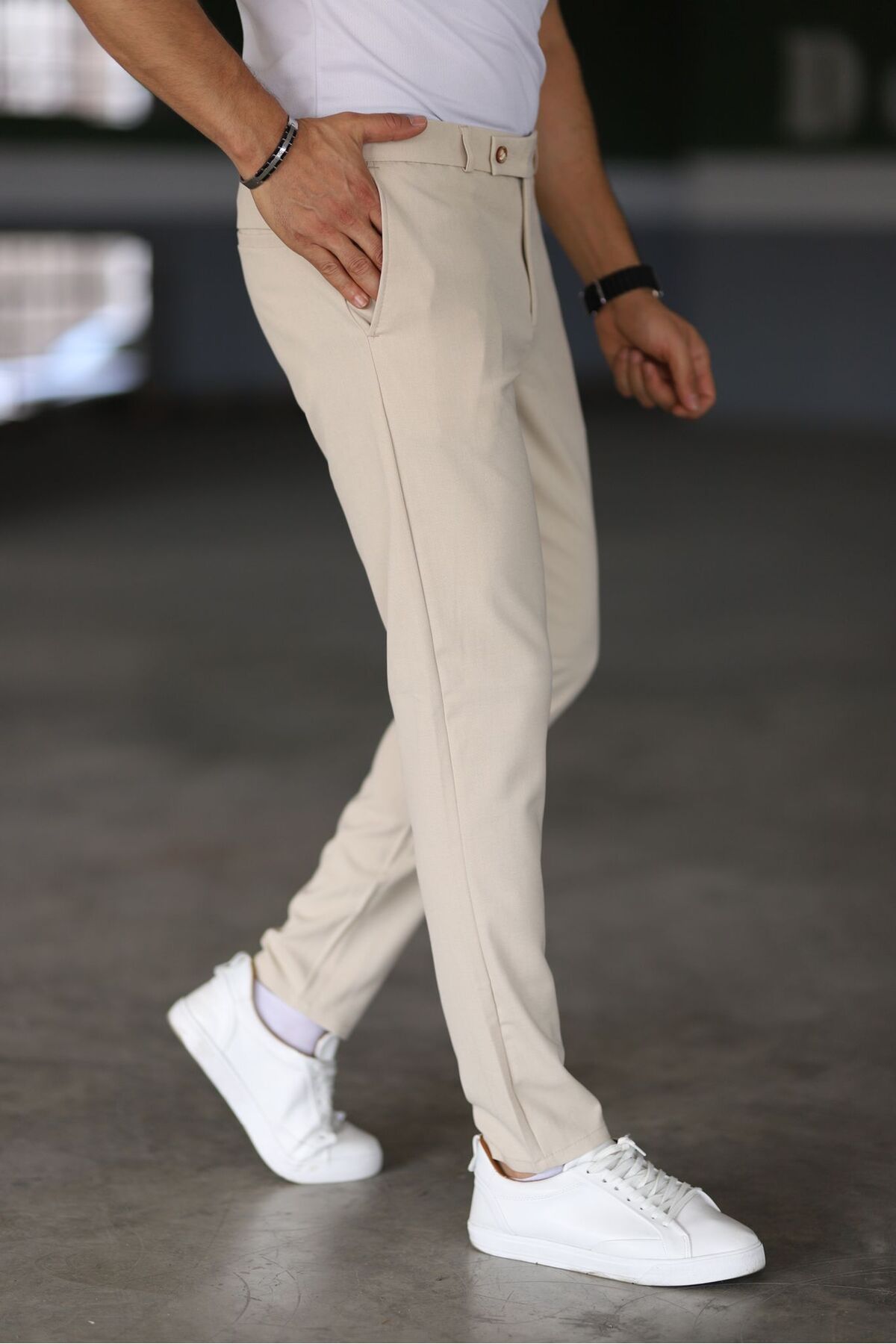 Heren Chino Broek Beige Slim Fit Stijlvol