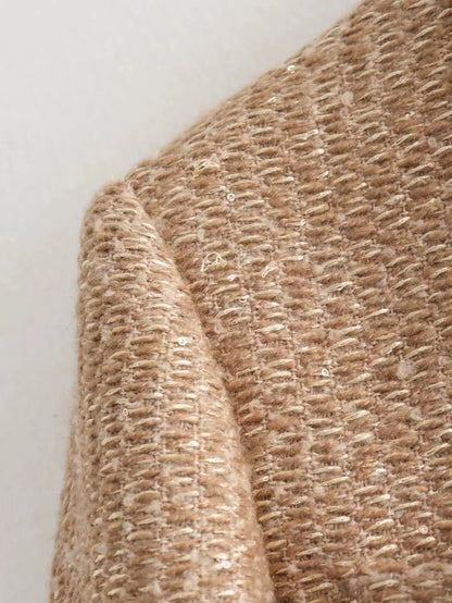 Dames Jas Boucle Stijlvol Goud Geheel Met Zakken