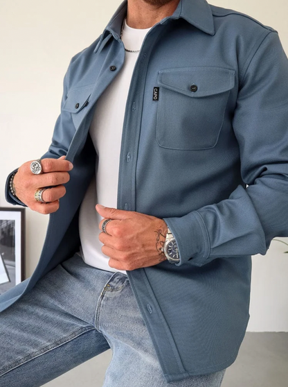 Heren Overhemdjas Casual Met Knoopsluiting Borstzakken