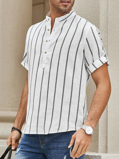 Mannen Zomerhemd Korte Mouwen Strepen Henley Stijl