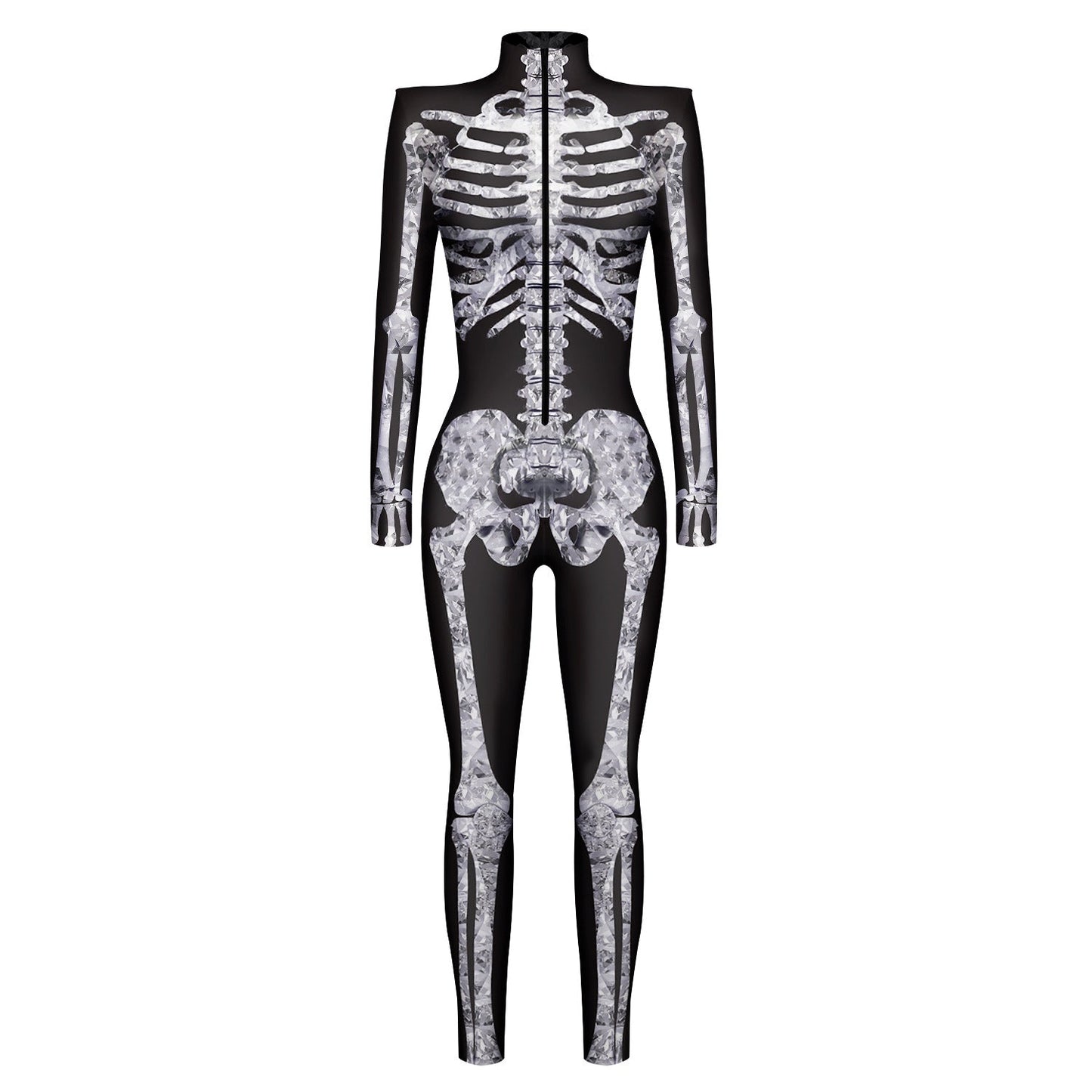 Zwarte Halloween Jumpsuit Dames Schedel Catsuit Costuum