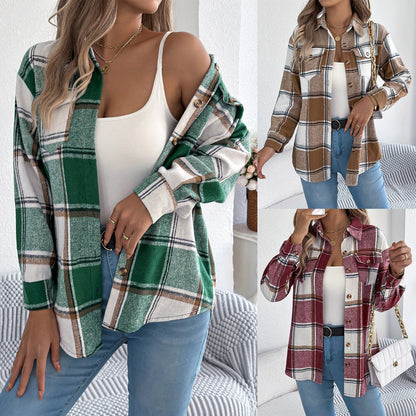 Dames Overshirt Geruit met Zakken en Knopen Casual Kleding