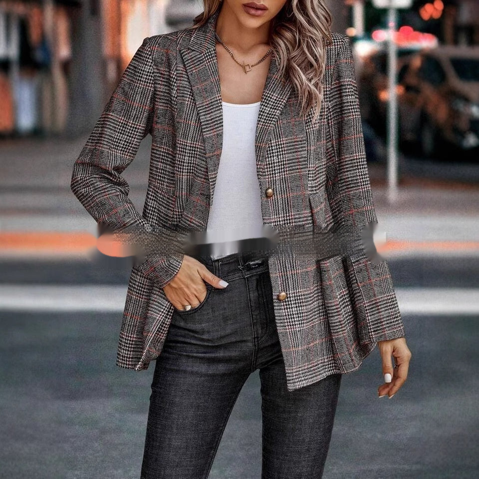 Dames Blazer Geruit Klassiek Elegante Stijl