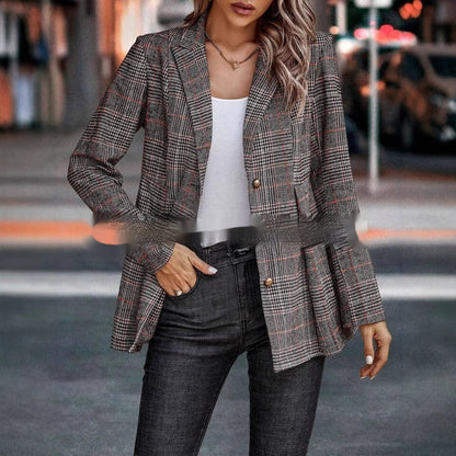 Dames Blazer Geruit Klassiek Elegante Stijl