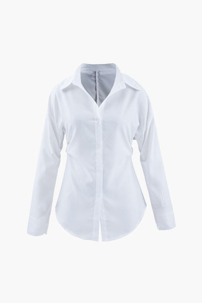 Witte Blouse Oversized Hoge Taille Klassieke Stijl