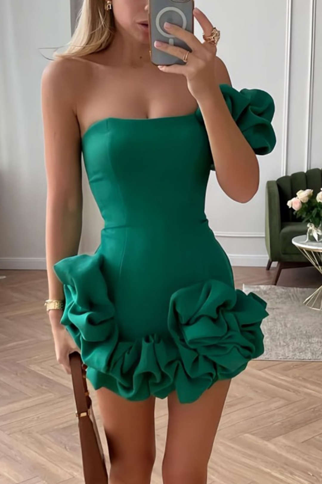 Een Mouw Bodycon Jurk met Rüschen - StudioMarella