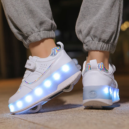 LED Roller Sneakers Kinderen USB Oplaadbaar Paars Met Wieltjes Lichtschoenen Verwijderbare Wielen Sneakers Voor Binnen Buiten