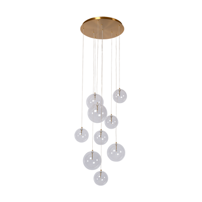 Cluster Hanglamp 9 Glazen Bollen Antiek Messing Verstelbaar 170cm Woonkamer