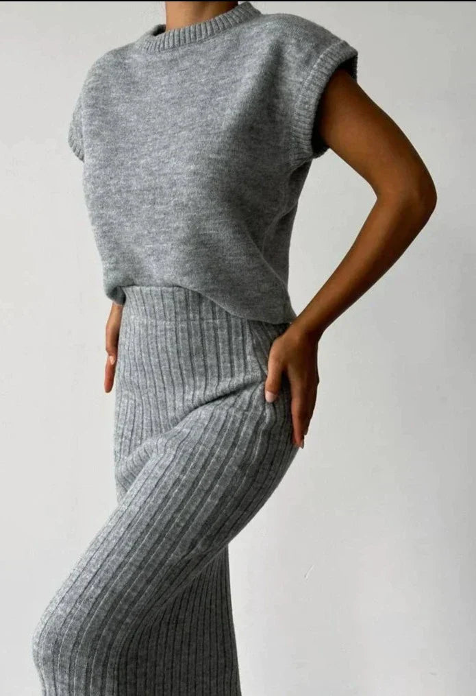 Dames Gebreide Rok en Vest Set Warme Winter Collectie