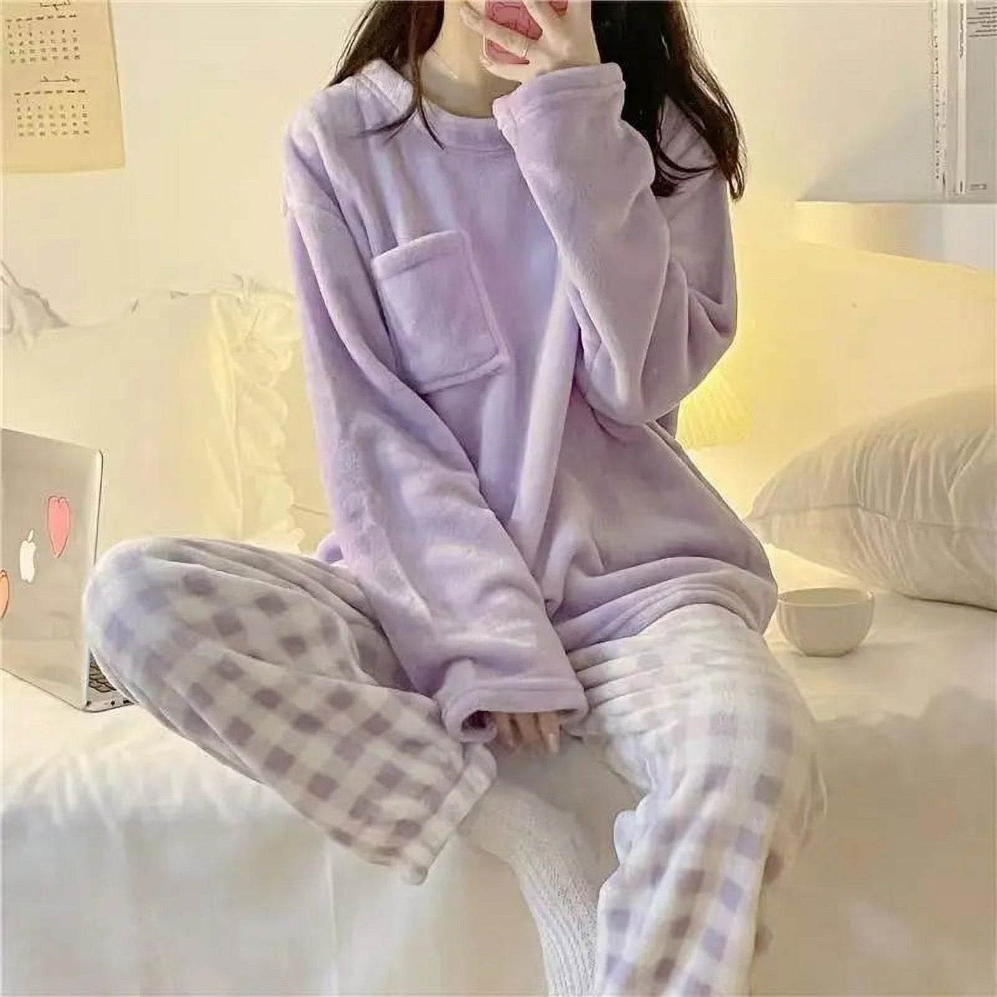 Dames Pyjama Set Zachte Fleece Nachtkleding Comfortabel