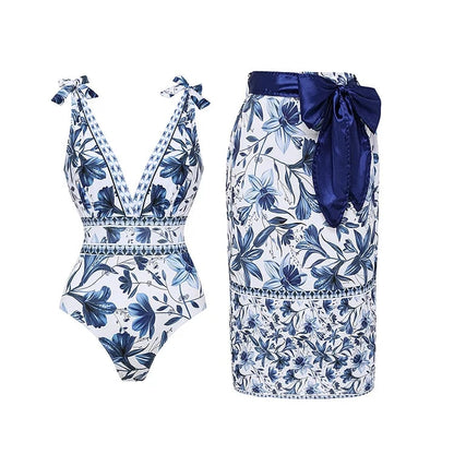 Vrouwelijk Badpak met Rok en Sarong Set