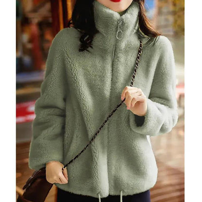 Dames Faux Fur Jas Rits Opstaande Kraag Warm en Stijlvol