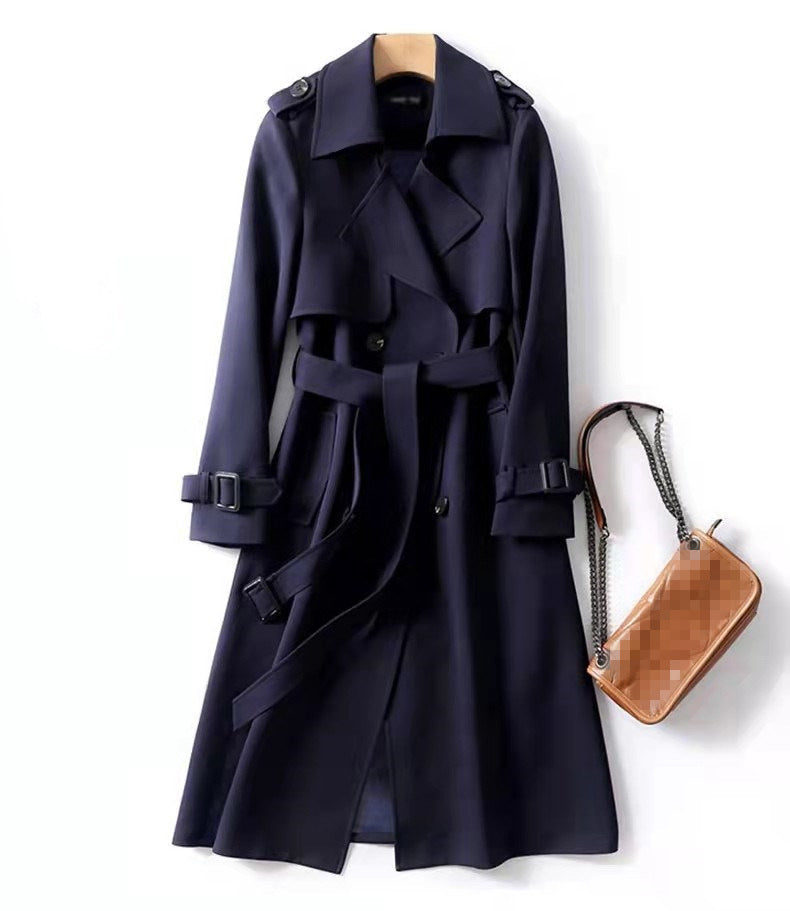 Dames Trenchcoat Lange Stijlvolle Dubbele Knopen Jas
