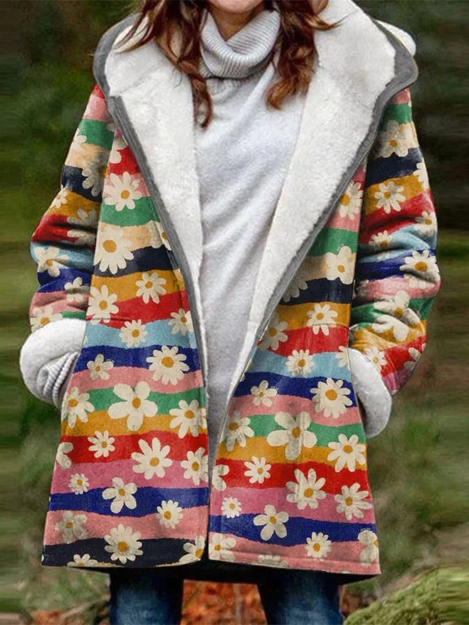 Damesjas Met Capuchon Bloemenprint Casual - StudioMarella
