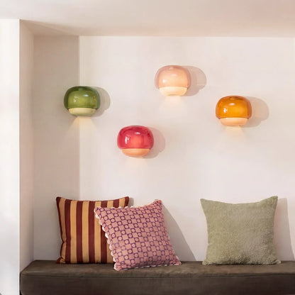 Moderne Glazen Wandlamp met Dubbele Paddenstoelkap – Kleurrijk Accent voor Slaapkamer en Gang
