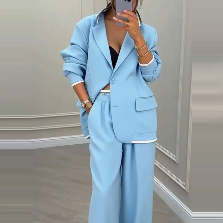 Dames Blazer Set Wijde Broek Elegant Chic Kleding