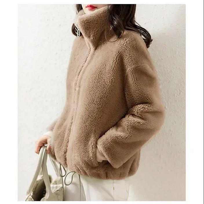 Dames Faux Fur Jas Rits Opstaande Kraag Warm en Stijlvol