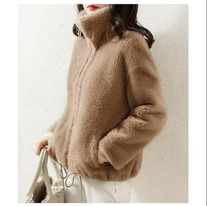 Dames Faux Fur Jas Rits Opstaande Kraag Warm en Stijlvol