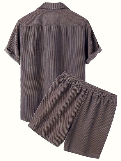 Korte Mouw Hemd Licht Rekbaar Zomer Effen Kleur Corduroy Casual