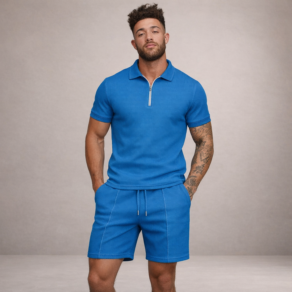 Heren Poloshirt en Shorts Set Slim Fit Ademend Korte Mouw