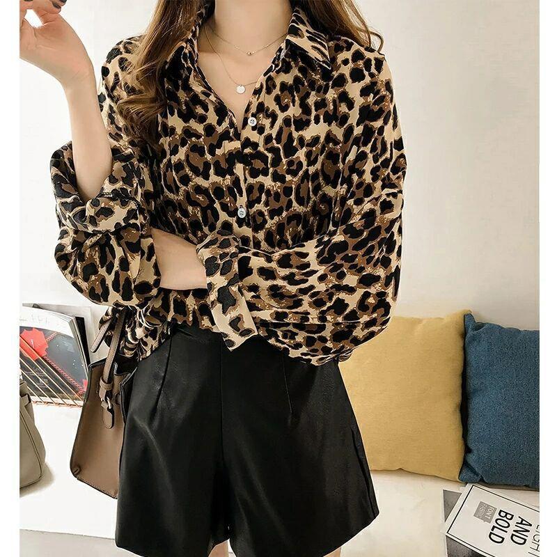 Dames Blouse Lange Mouw Panterprint Moderne Stijl