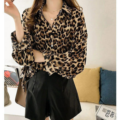 Dames Blouse Lange Mouw Panterprint Moderne Stijl