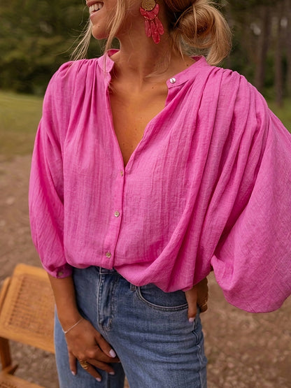 Dames tuniekblouse met v-hals en lange mouwen