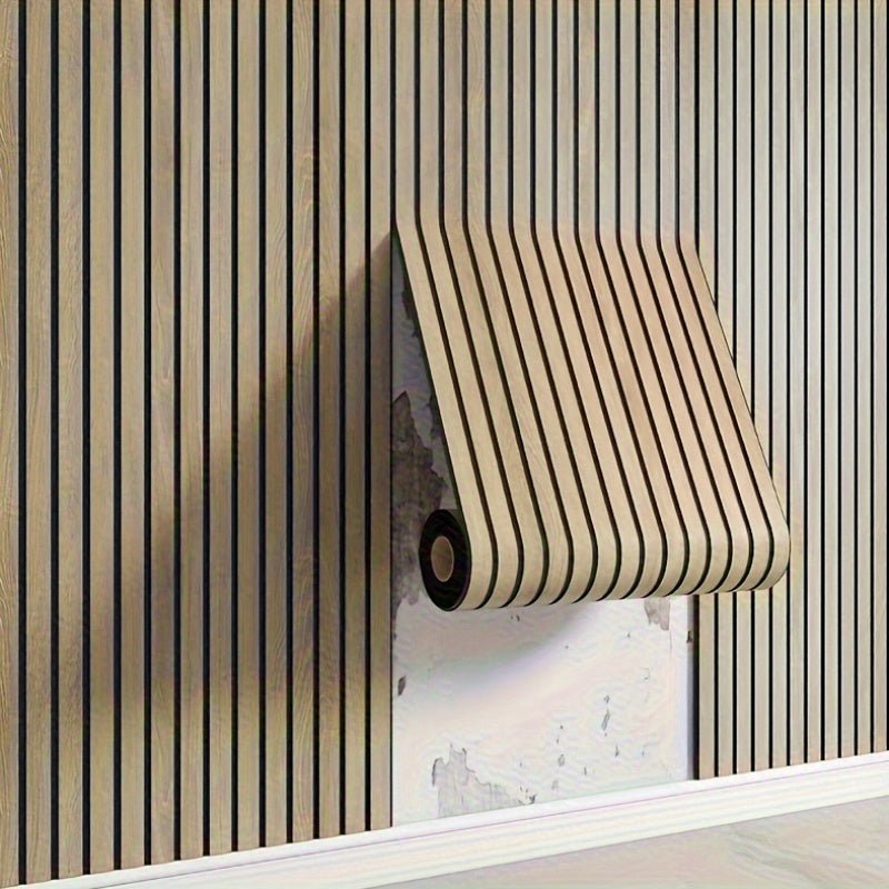 Wandpanelen Zelfklevend Houtlook 3D PVC Lattenwand Accentmuur 40x300cm Woonkamer