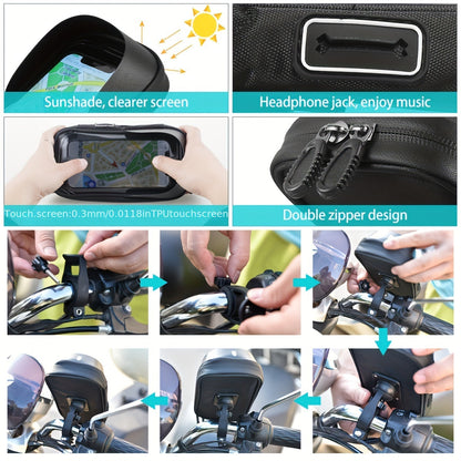 Telefoonhouder Fiets Motor Waterdicht TPU 360 Graden Draaibaar Stuur Navigatie Tas Universeel 4.5 tot 6.4 Inch