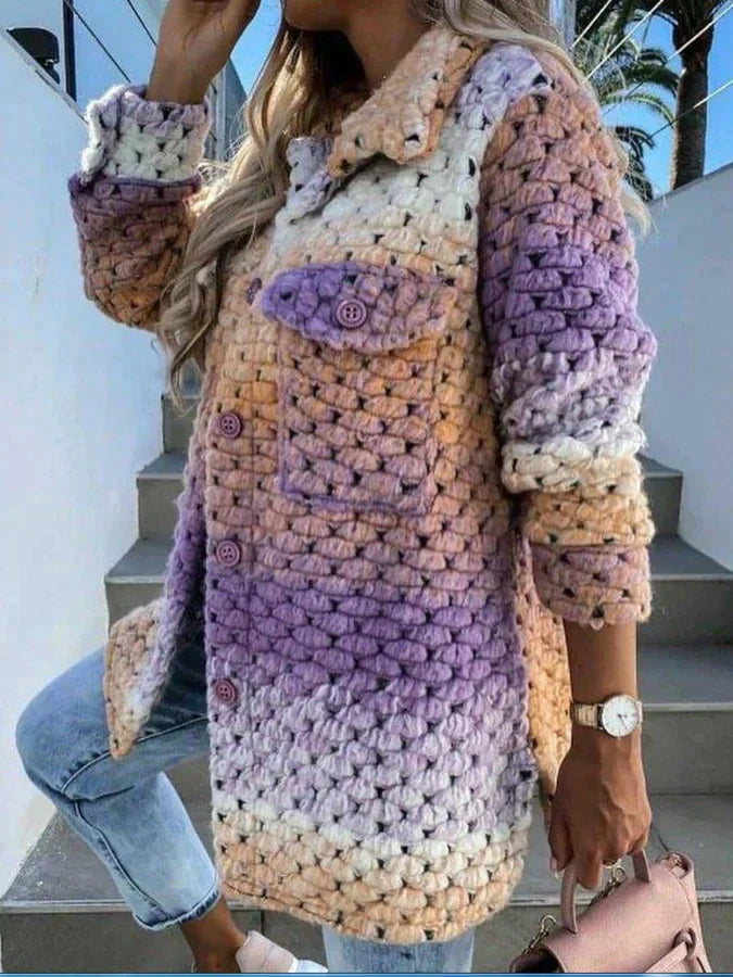 Wollen Jas Vrouw Kleurrijk Warme Wintercoat