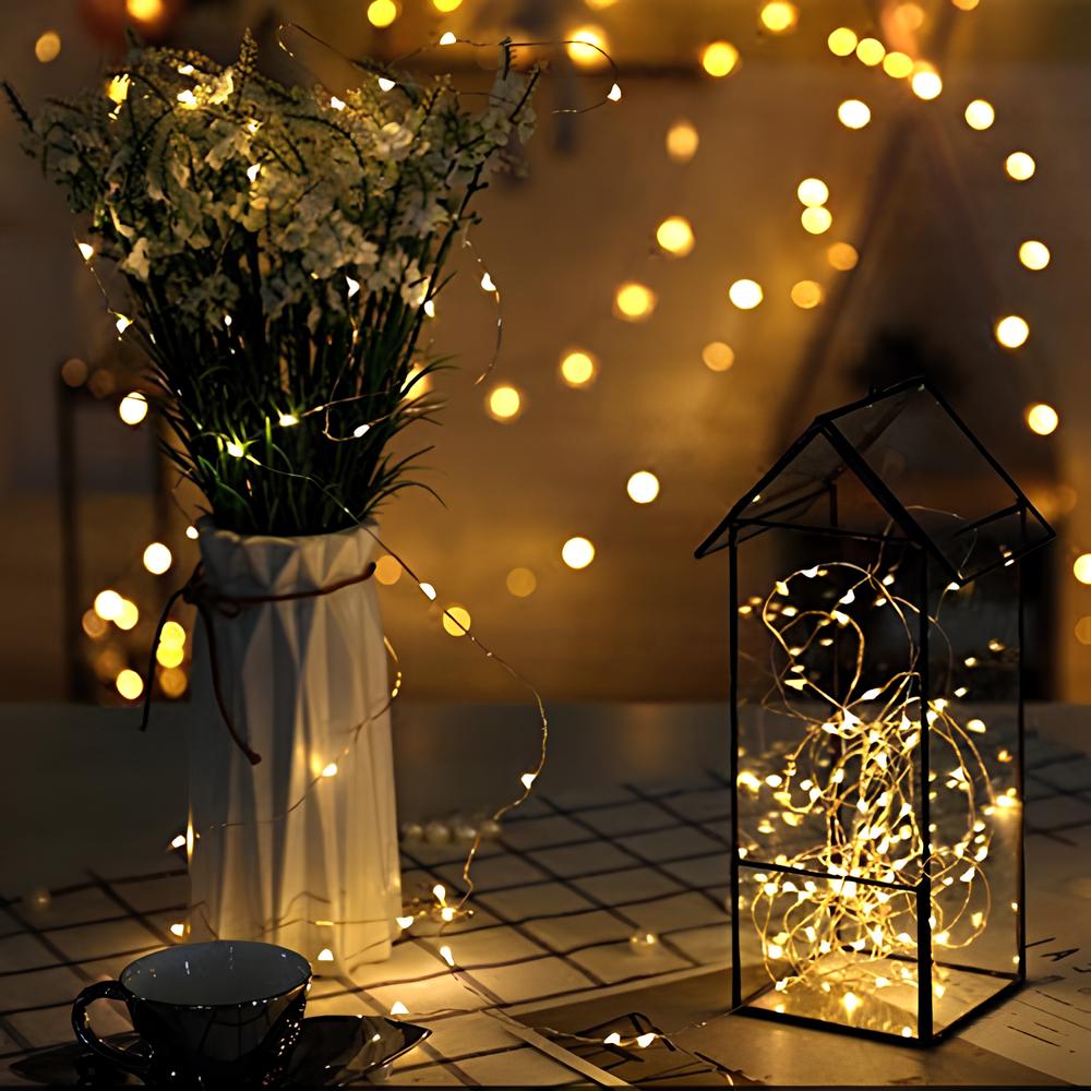Solar LED Lichtsnoer Warm Wit Groene Koperdraad IP65 Waterdicht Voor Tuin Terras & Balkon