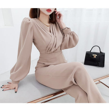 Dames Jumpsuit Hoge Taille V-Hals Elegante Jurk
