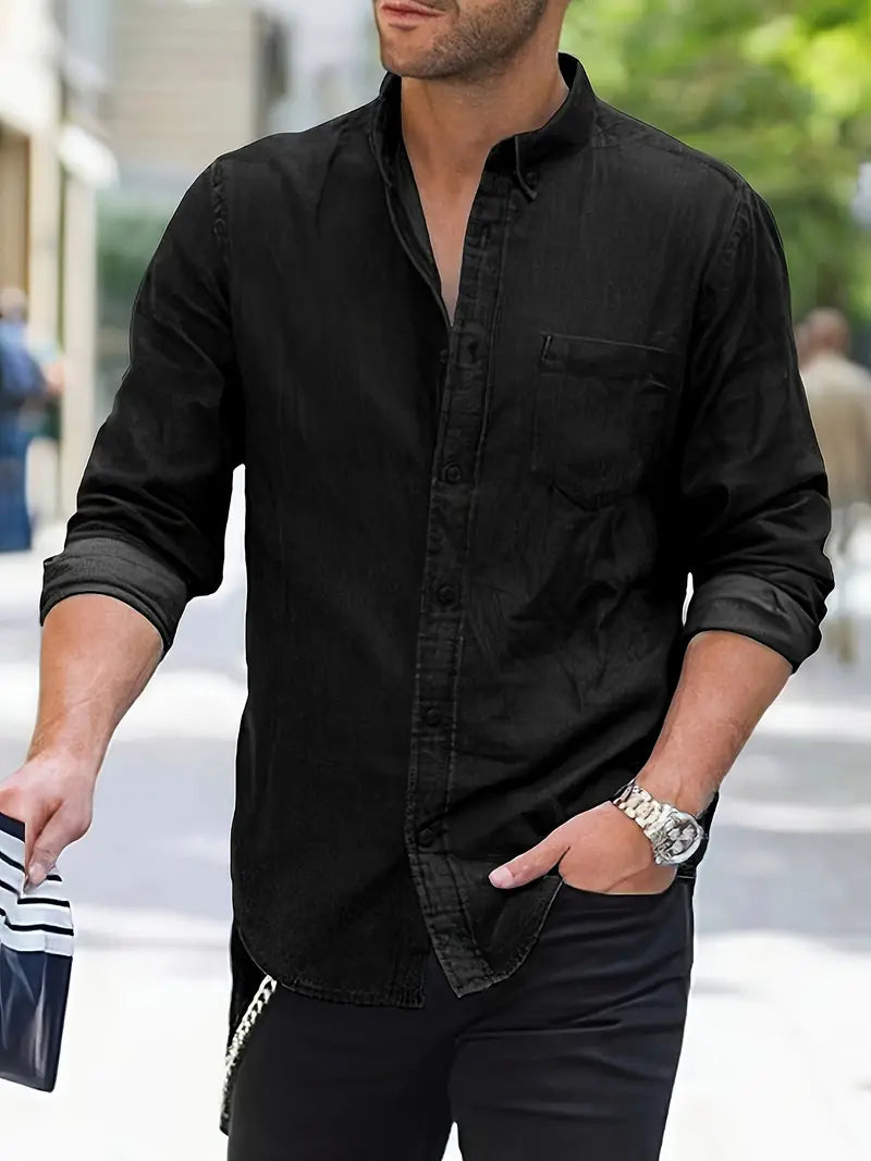 Klassieke Blauwe Denim Shirt Lange Mouwen Casual Stijl