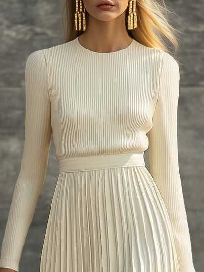 Dames Maxi Jurk met Gebreide Top en Geplooide Satijnen Rok