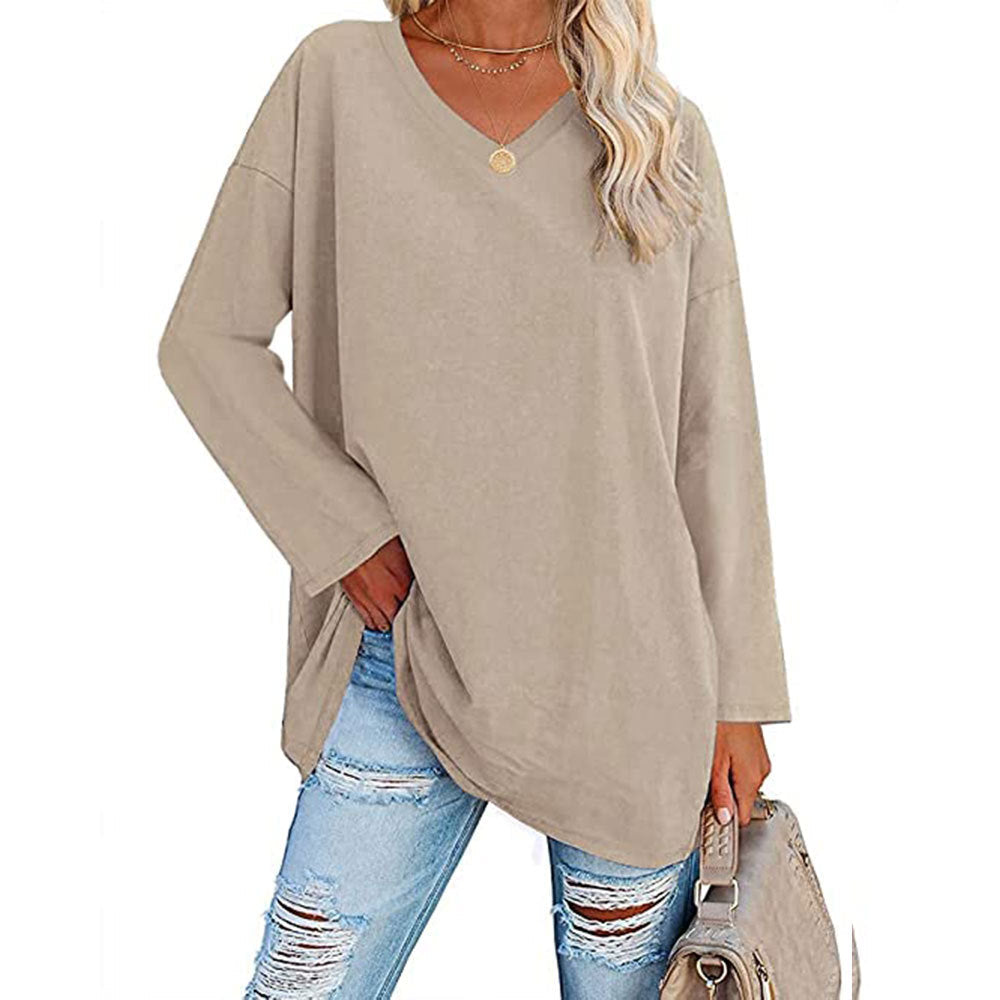 Dames T-shirt Lange Mouwen Oversized Casual V-hals - StudioMarella