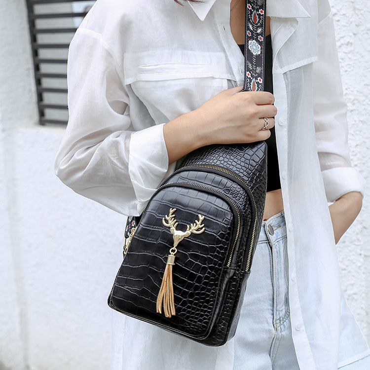 Dames Crossbody Tas Hertenprint Met Kwastjes Leer - StudioMarella