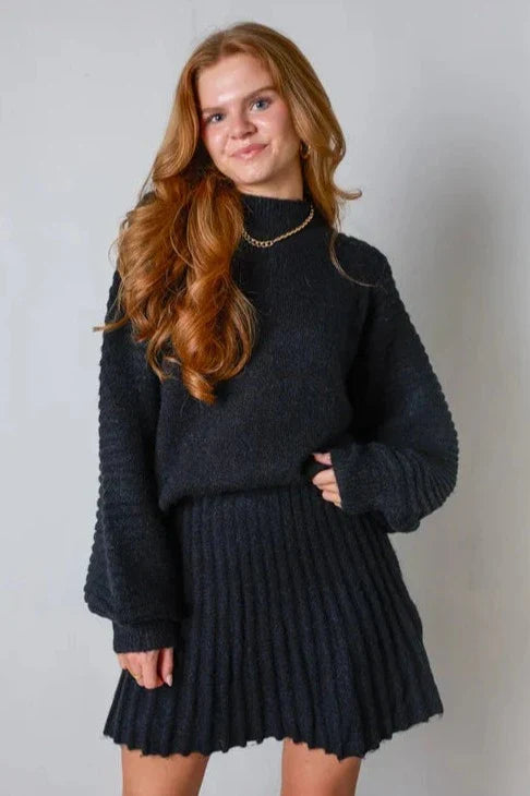 Geplooide Trui en Rok Set voor Vrouw Elegante Stijl