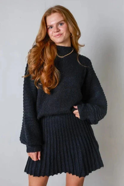 Geplooide Trui en Rok Set voor Vrouw Elegante Stijl